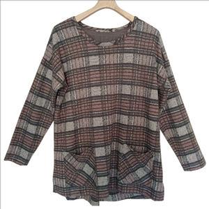 Soft Surroundings‎ Oversized Boxy Top Pockets Plaid Pattern Gray/Black Size XL